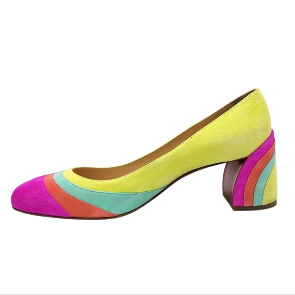 Christian Louboutin Arkanciella 55 Colorblock Suede Pumps Block Heels Multi 38.5 - Picture 6 of 16